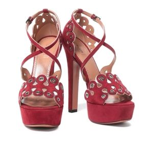 💯ALAiA Eyelet Scalloped Suede Platform Sandals